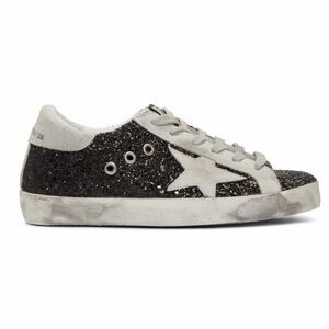 Golden goose Super-Star in black glitter with cream star and suede inserts 40